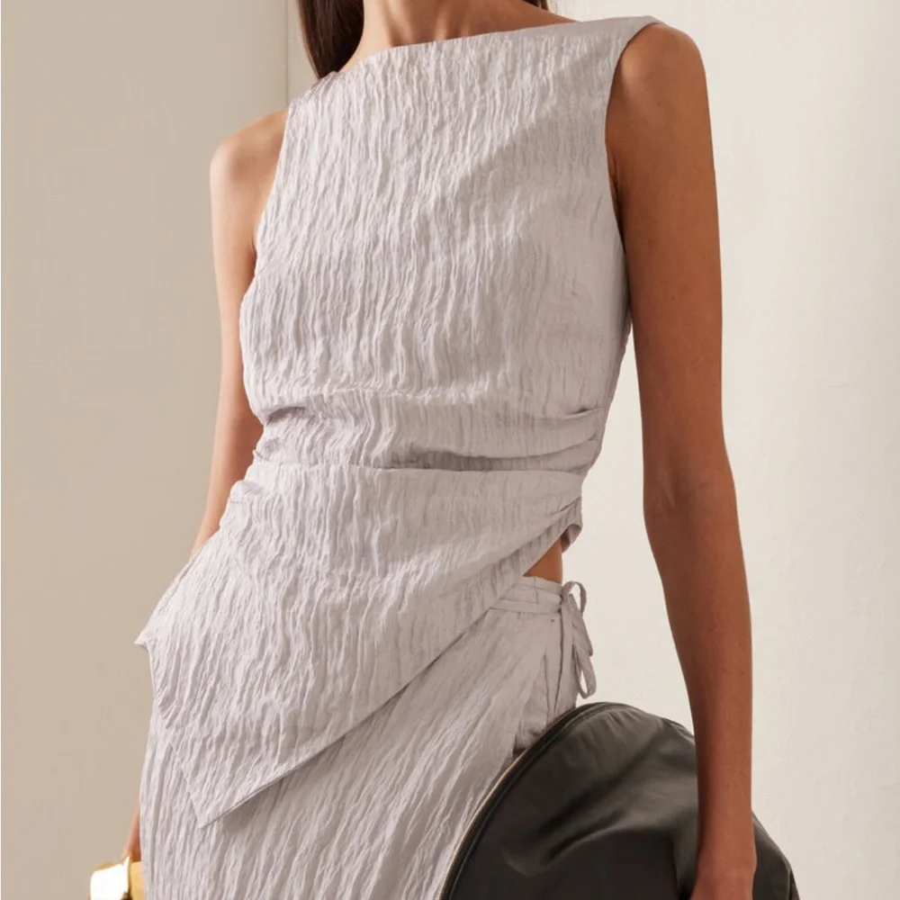 SIR. Moda Operandi Exclusive Silver Ligera Open Back Top & Crinkle Satin Skirt - Picture 8 of 16